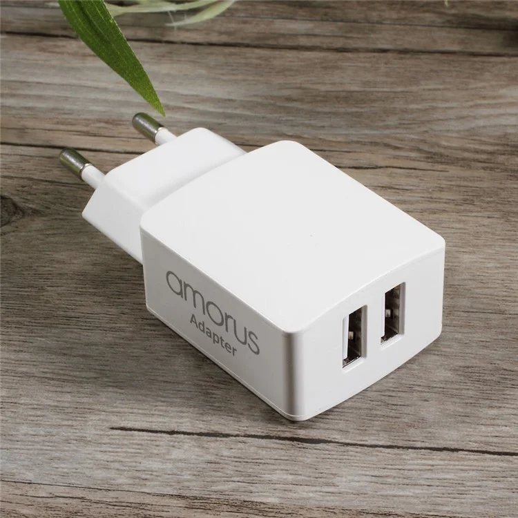 AMORUS NW01 2.1A Dual USB Travel Charger Adapter + Micro USB Cable for Samsung Galaxy S7/ Huawei Y5 (2017) Etc - EU Plug