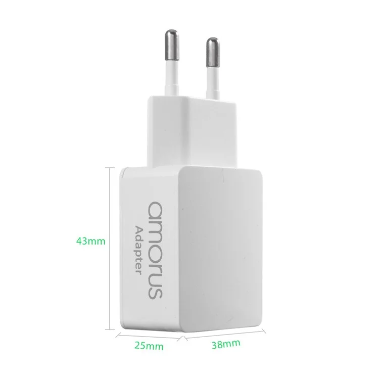 AMORUS NW01 2.1A Dual USB Travel Charger Adapter + Micro USB Cable for Samsung Galaxy S7/ Huawei Y5 (2017) Etc - EU Plug