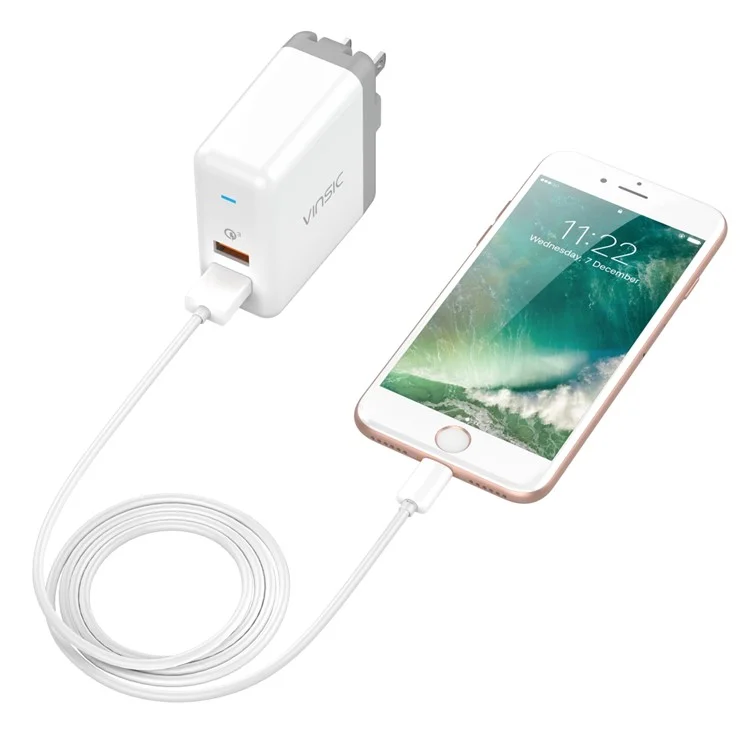VINSIC 2-Port QC3.0 Wall Travel Charger Adapter (36W) - US Plug / White