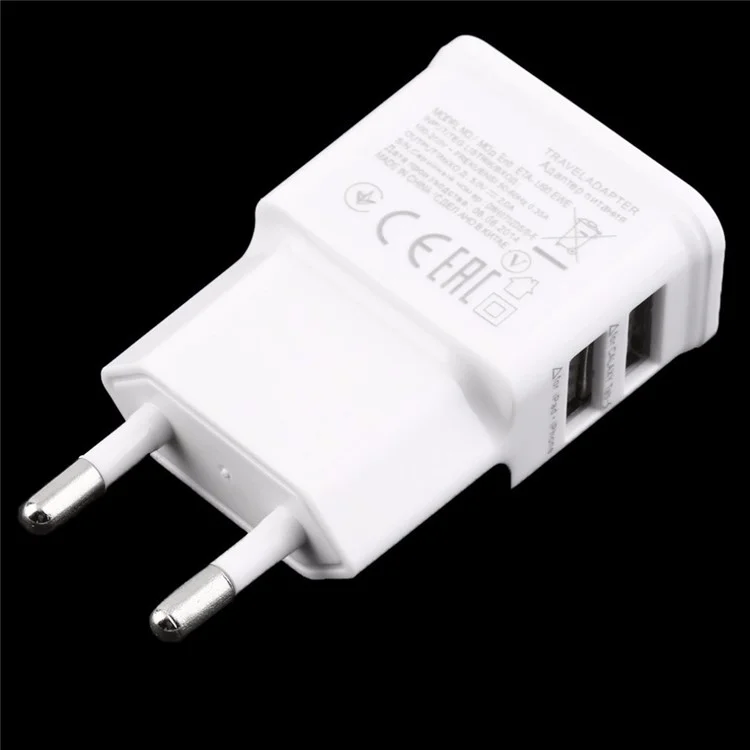 5V 2A Dual USB Wall Travel Charger Power Adapter for iPhone Samsung Etc. Smartphones Tablets - EU Plug / White