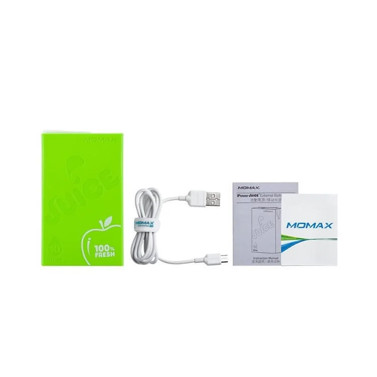 MOMAX iPower Juice+ 10000mAh 2.4A/1A Dual-USB External Power Bank for Smartphones & Tablets - Green