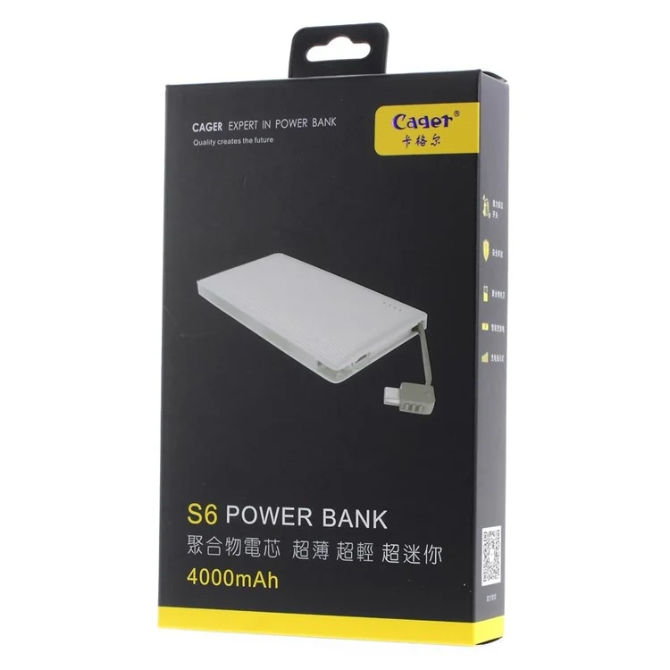 CAGER S6 Ultra Thin 4000mAh 1.5A Power Bank Backup Battery for iPhone Samsung HTC - Black