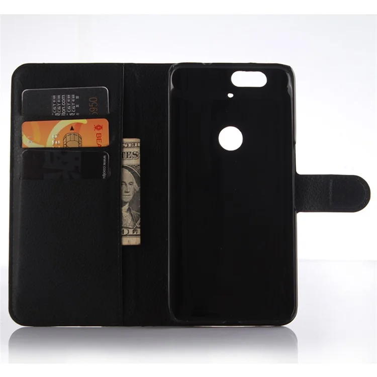 Litchi Texture Leather Wallet Stand Case for Huawei Nexus 6P - Black