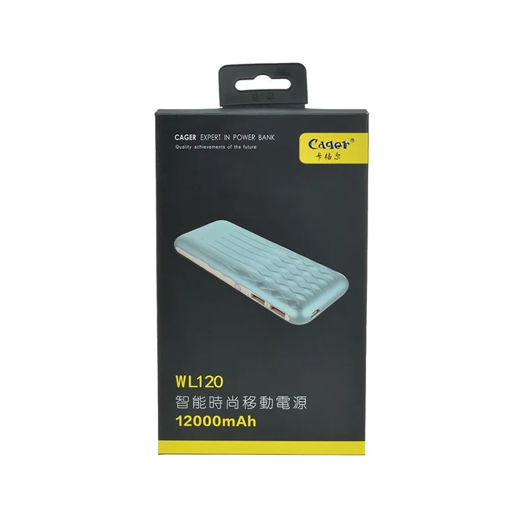 CAGER WL120 12000mAh Dual USB Power Bank for iPhone iPad Samsung LG - Black