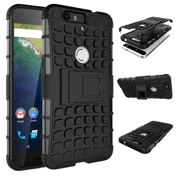 For Huawei Nexus 6P Anti-slip PC + TPU Hybrid Case with Kickstand - Black