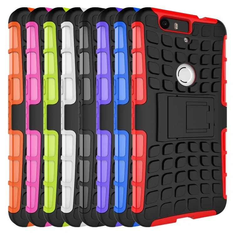 For Huawei Nexus 6P Anti-slip PC + TPU Hybrid Case with Kickstand - Black