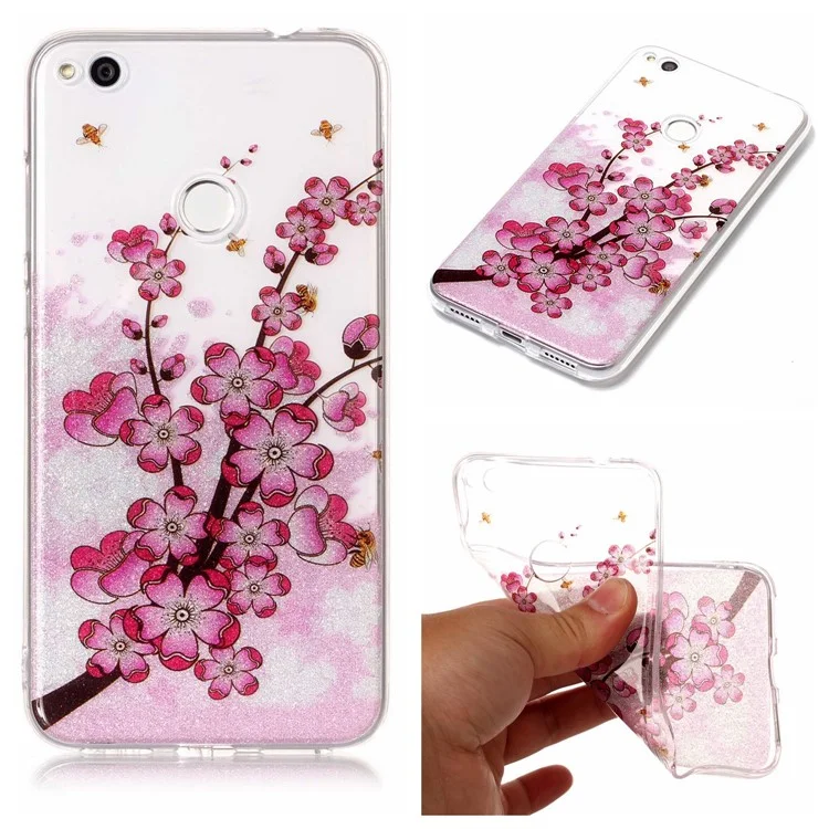 Clear IMD Patterned Glitter Powder TPU Phone Case for Huawei P8 Lite (2017)/Honor 8 Lite - Plum