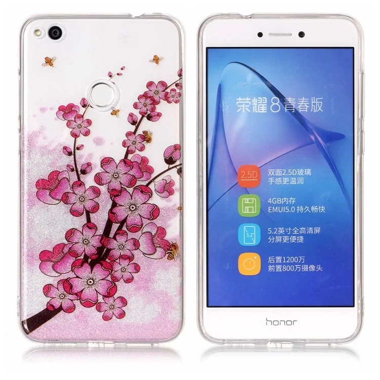 Clear IMD Patterned Glitter Powder TPU Phone Case for Huawei P8 Lite (2017)/Honor 8 Lite - Plum