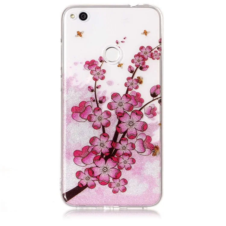 Clear IMD Patterned Glitter Powder TPU Phone Case for Huawei P8 Lite (2017)/Honor 8 Lite - Plum
