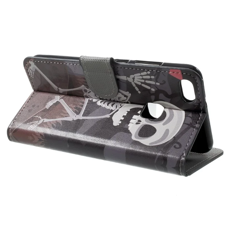 Pattern Printing Wallet Stand Leather Phone Case for Huawei P10 Lite - Skulls