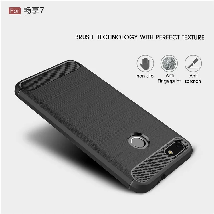 Carbon Fiber Texture Brushed TPU Protective Mobile Casing for Huawei P9 lite mini / Enjoy 7 / Y6 Pro (2017) - Black