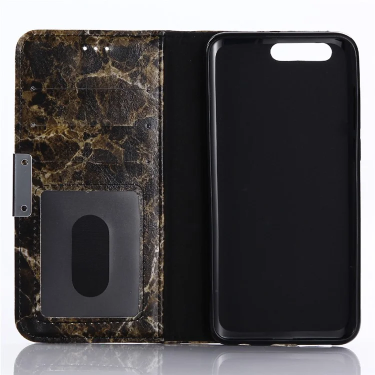 For Huawei Honor 9 Marble Grain Wallet Leather Stand Case Accessory - Black