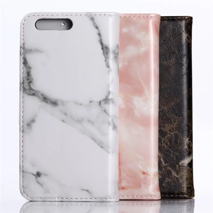 For Huawei Honor 9 Marble Grain Wallet Leather Stand Case Accessory - Black