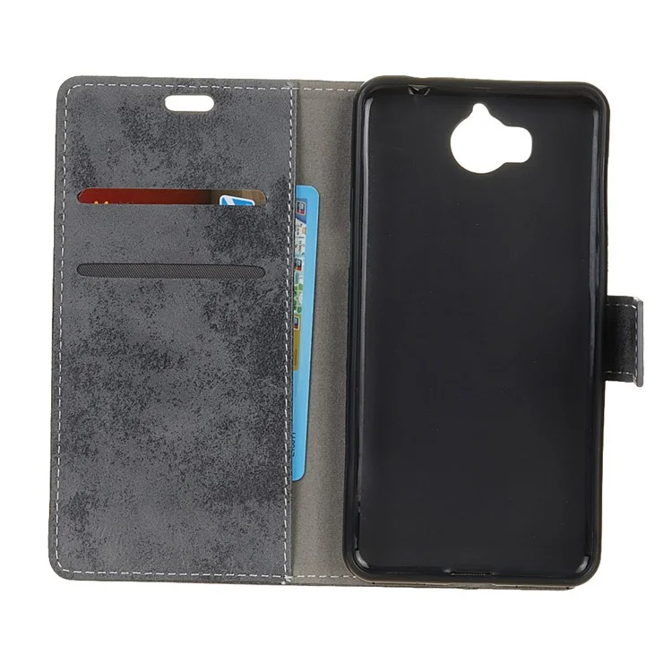 For Huawei Y5 (2017) / Y6 (2017) Retro Style Wallet PU Leather Phone Case - Grey