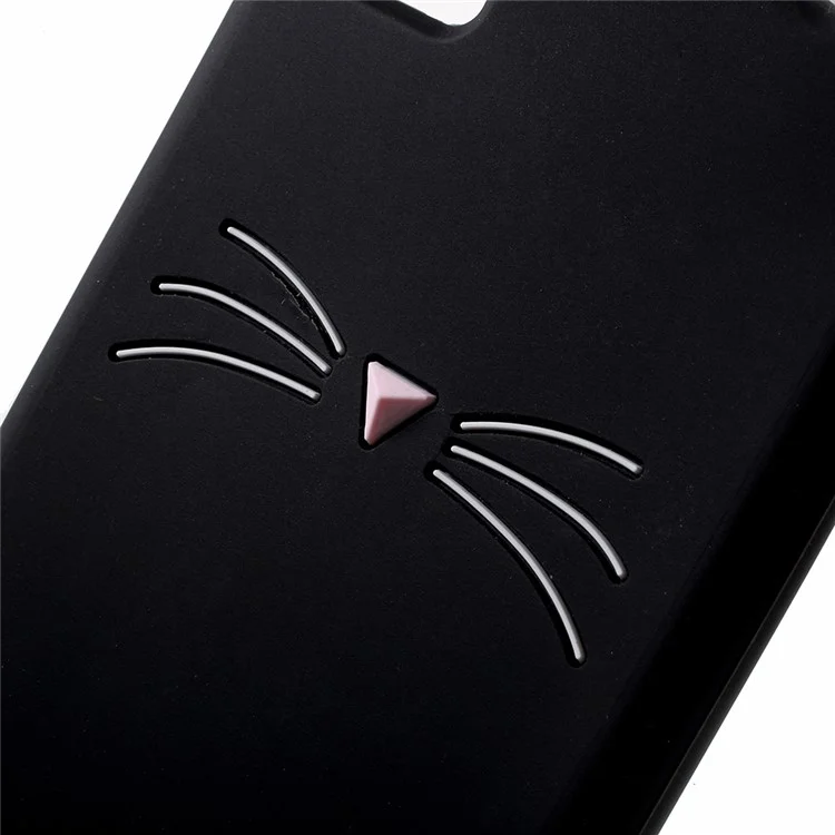 3D Moustache Cat Silicone Cover Case for Huawei P8 Lite (2015) - Black