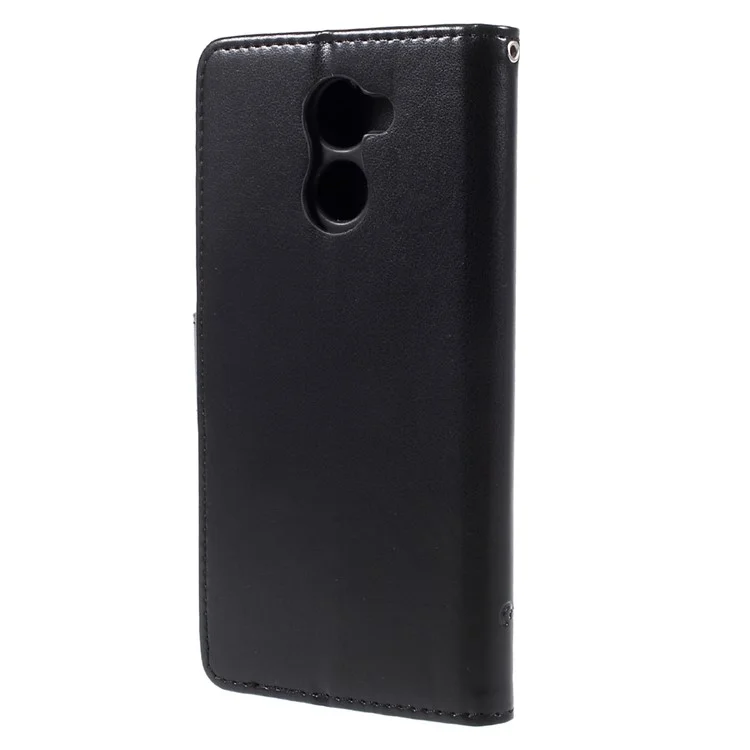 Imprint Butterfly Flower Leather Wallet Case for Huawei Y7 (2017) (Prime Version) - Black