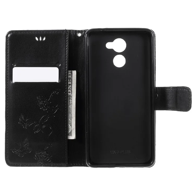 Imprint Butterfly Flower Leather Wallet Case for Huawei Y7 (2017) (Prime Version) - Black