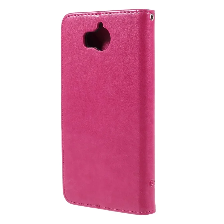 Imprint Butterfly Flower Leather Wallet Case for Huawei Y5 (2017) / Y6 (2017) - Rose