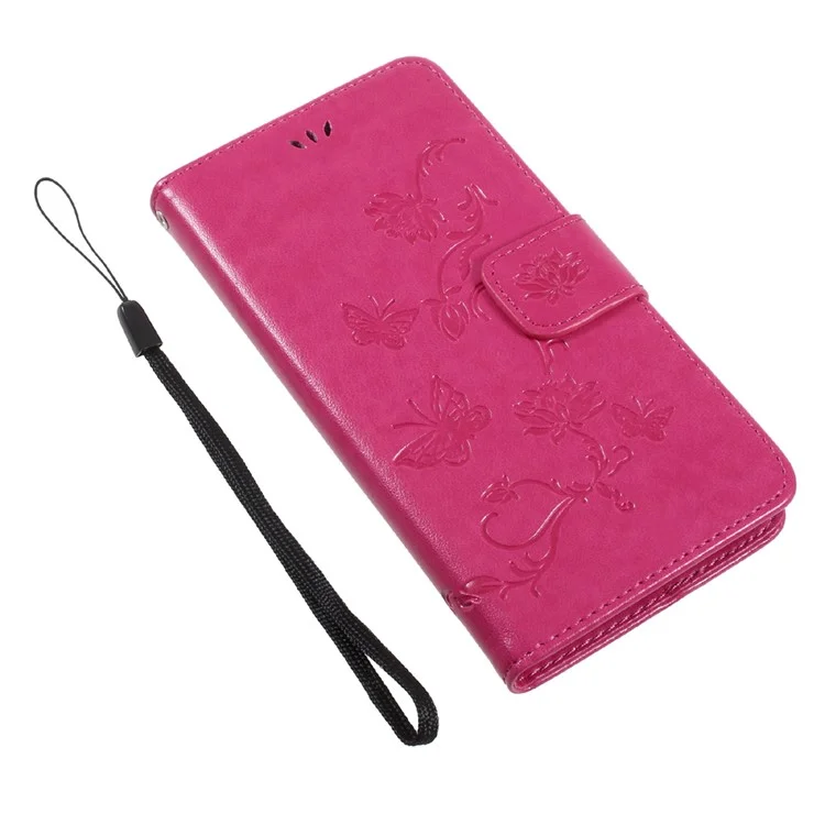 Imprint Butterfly Flower Leather Wallet Case for Huawei Y5 (2017) / Y6 (2017) - Rose