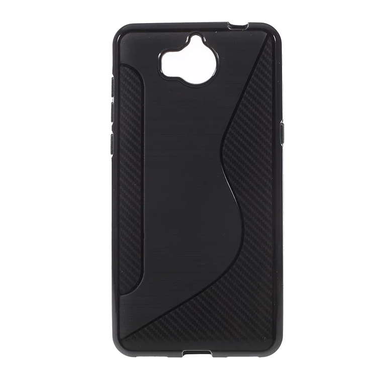 Carbon Fiber Brushed S Shape TPU Phone Case for Huawei Y5 (2017) / Y6 (2017) - Black