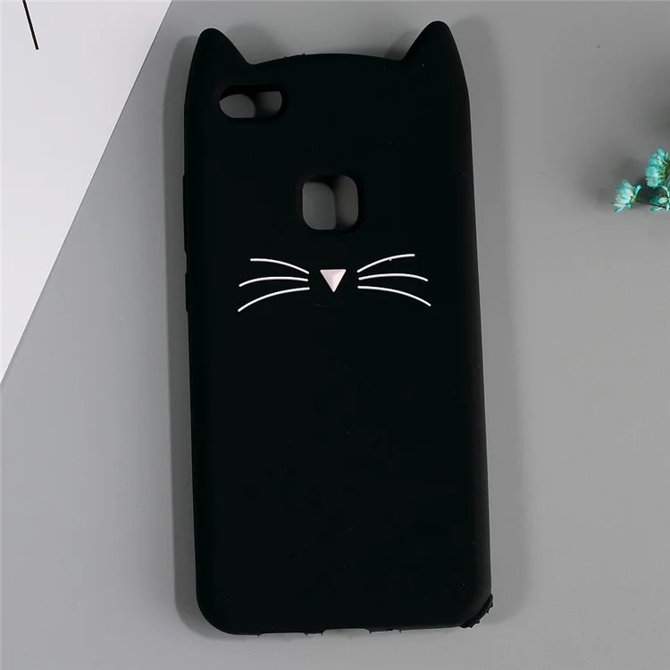 3D Moustache Cat Silicone Case for Huawei P10 Lite - Black