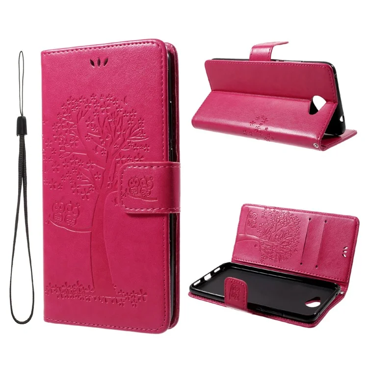 Imprint Tree Owl PU Leather Wallet Stand Phone Cover for Huawei Y7 (2017) - Rose