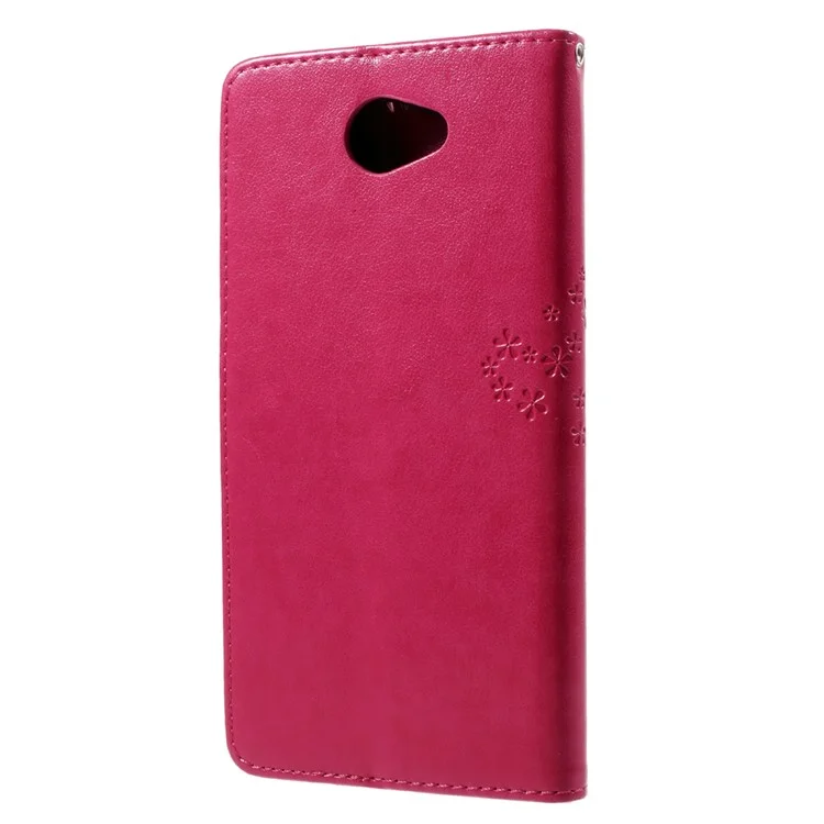 Imprint Tree Owl PU Leather Wallet Stand Phone Cover for Huawei Y7 (2017) - Rose