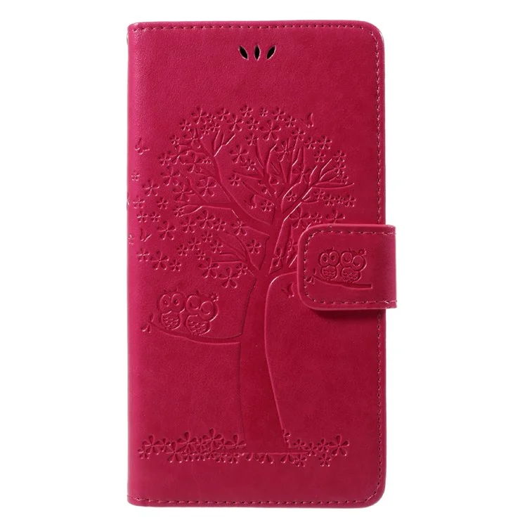 Imprint Tree Owl PU Leather Wallet Stand Phone Cover for Huawei Y7 (2017) - Rose