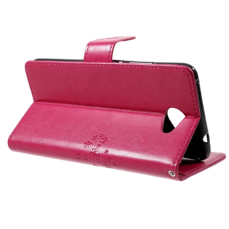 Imprint Tree Owl PU Leather Wallet Stand Phone Cover for Huawei Y7 (2017) - Rose