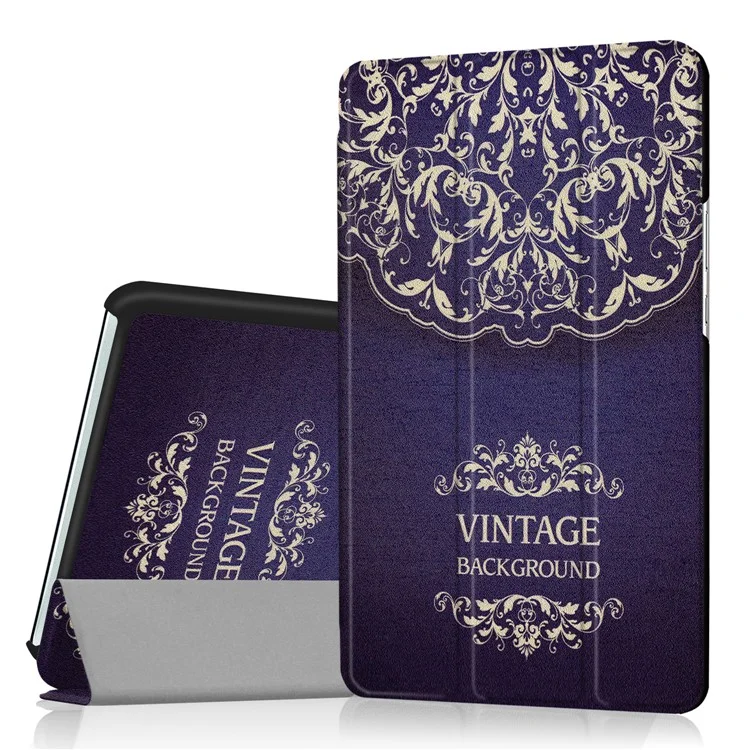 Foldable Tri-fold Stand Pattern Printing Leather Tablet Folio Case for Huawei MediaPad M3 8.4 - Vintage Flower Pattern