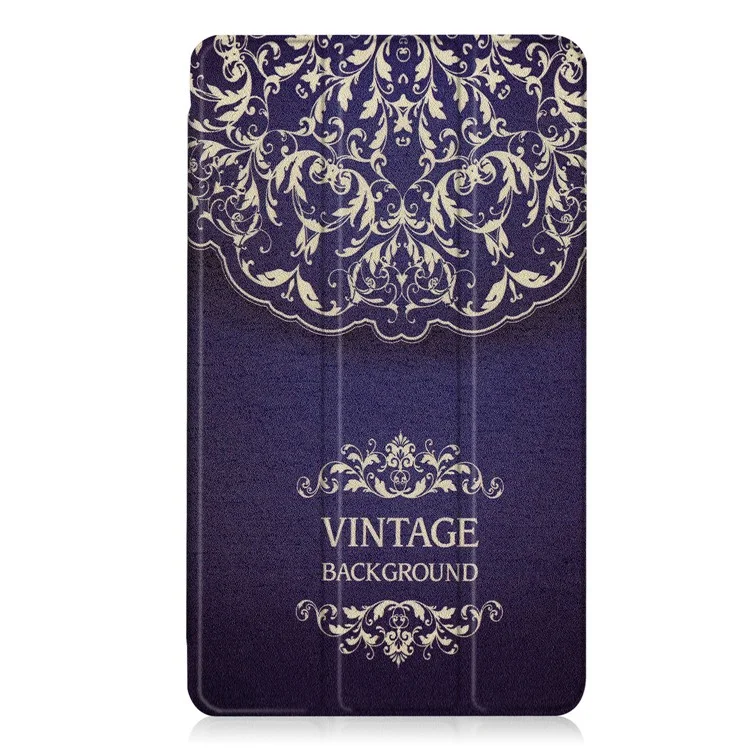 Foldable Tri-fold Stand Pattern Printing Leather Tablet Folio Case for Huawei MediaPad M3 8.4 - Vintage Flower Pattern
