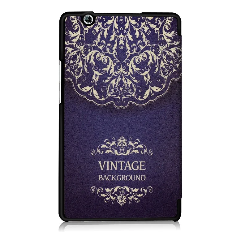 Foldable Tri-fold Stand Pattern Printing Leather Tablet Folio Case for Huawei MediaPad M3 8.4 - Vintage Flower Pattern