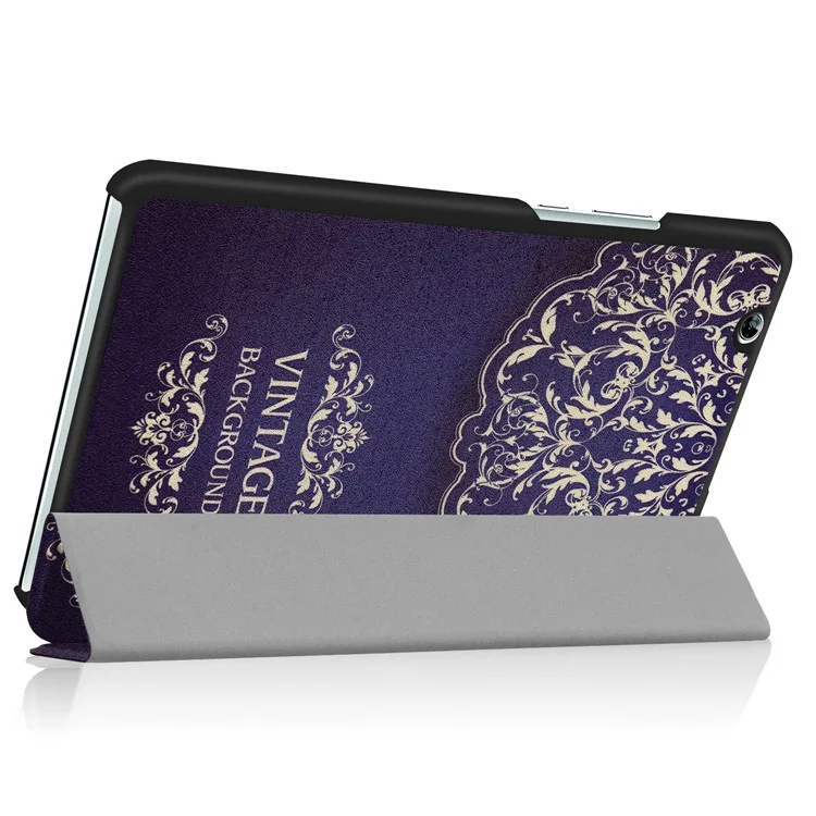 Foldable Tri-fold Stand Pattern Printing Leather Tablet Folio Case for Huawei MediaPad M3 8.4 - Vintage Flower Pattern