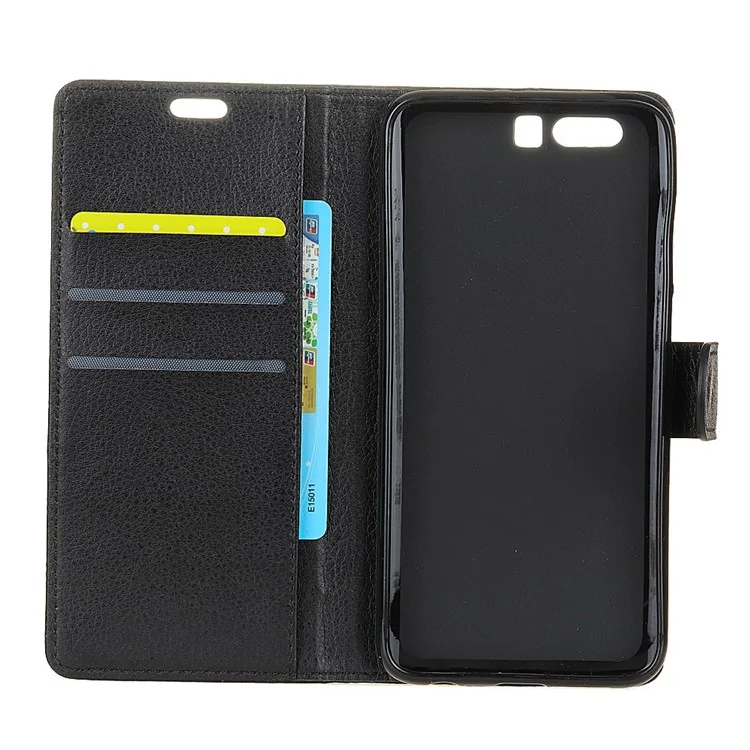 Litchi Texture PU Leather Wallet Stand Phone Shell for Huawei Honor 9 - Black