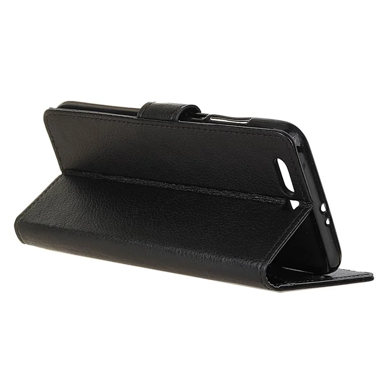 Litchi Texture PU Leather Wallet Stand Phone Shell for Huawei Honor 9 - Black