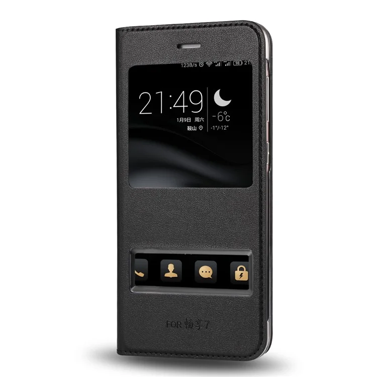 Dual View Windows Leather Protective Cover for Huawei P9 lite mini / Enjoy 7 / Y6 Pro (2017) - Black