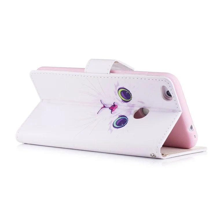 Patterned PU Leather Wallet Stand Protective Phone Shell for Huawei P8 Lite (2017) / Honor 8 Lite - Cat