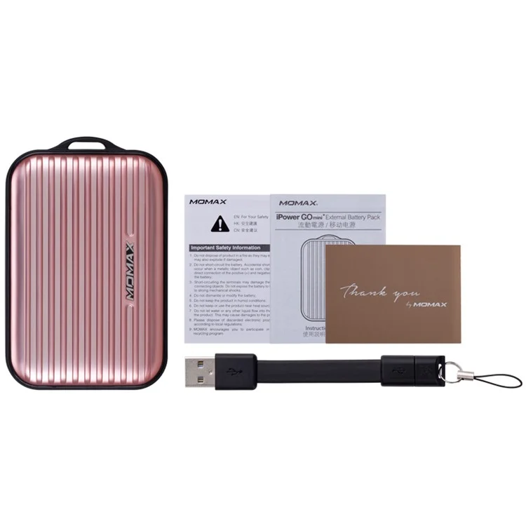 MOMAX Ipower Go Mini+ 10000mAh 2.4A Suitcase Power Bank for iPhone iPad Pokemon Game - Rose Gold Color