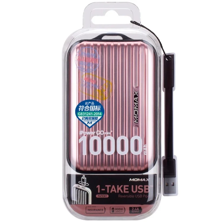MOMAX Ipower Go Mini+ 10000mAh 2.4A Suitcase Power Bank for iPhone iPad Pokemon Game - Rose Gold Color
