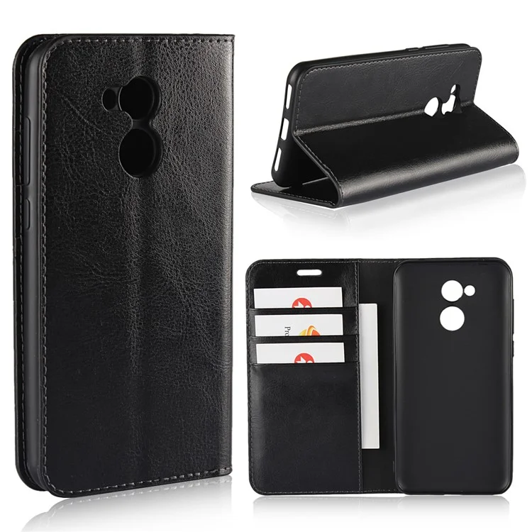 Crazy Horse Genuine Leather Magnetic Wallet Case for Huawei Honor 6A/Honor 5C pro - Black