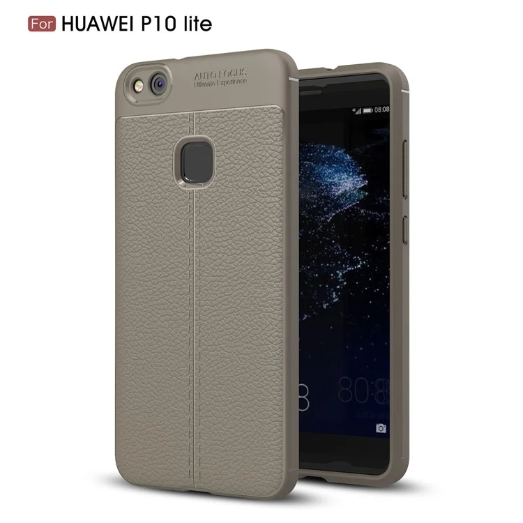 Litchi Texture Soft TPU Phone Case Cover for Huawei P10 Lite - Grey
