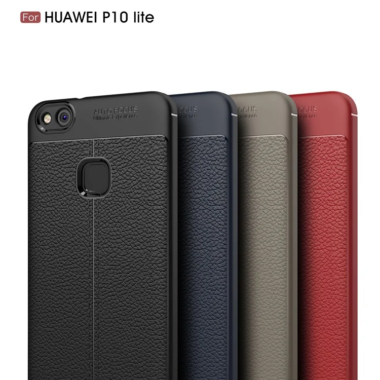 Litchi Texture Soft TPU Phone Case Cover for Huawei P10 Lite - Grey