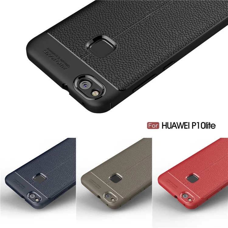 Litchi Texture Soft TPU Phone Case Cover for Huawei P10 Lite - Grey
