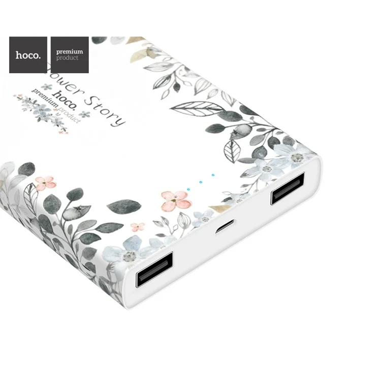 HOCO B12F-13000 Pretty Flowers Plant Pattern Dual USB Power Bank 13000mAh for iPhone Samsung - White