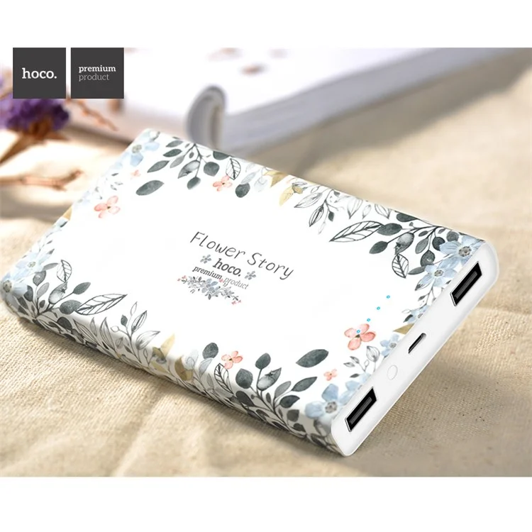 HOCO B12F-13000 Pretty Flowers Plant Pattern Dual USB Power Bank 13000mAh for iPhone Samsung - White