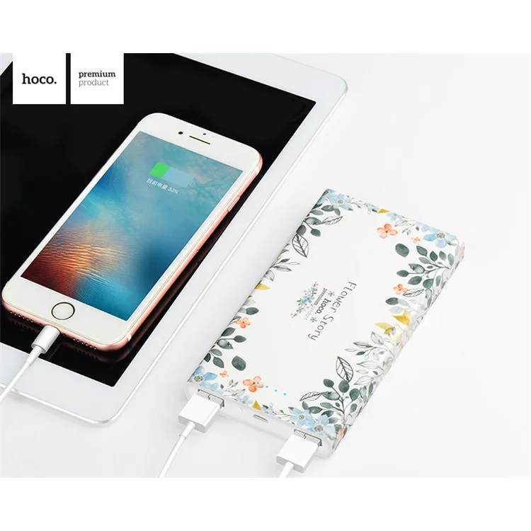 HOCO B12F-13000 Pretty Flowers Plant Pattern Dual USB Power Bank 13000mAh for iPhone Samsung - White