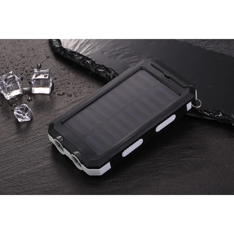 10000mAh Power Bank Solar Charger External Battery USB Charger Built in LED Light with Compass - White