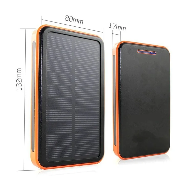 Waterproof 10000mAh Dual USB Solar Phone Charger Power Bank with Flashlight - Orange