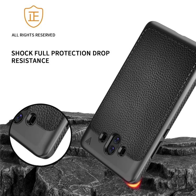 IVSO Gentry Series Litchi Texture Leather Coated Soft TPU Phone Case for Huawei Mate 10 - Black