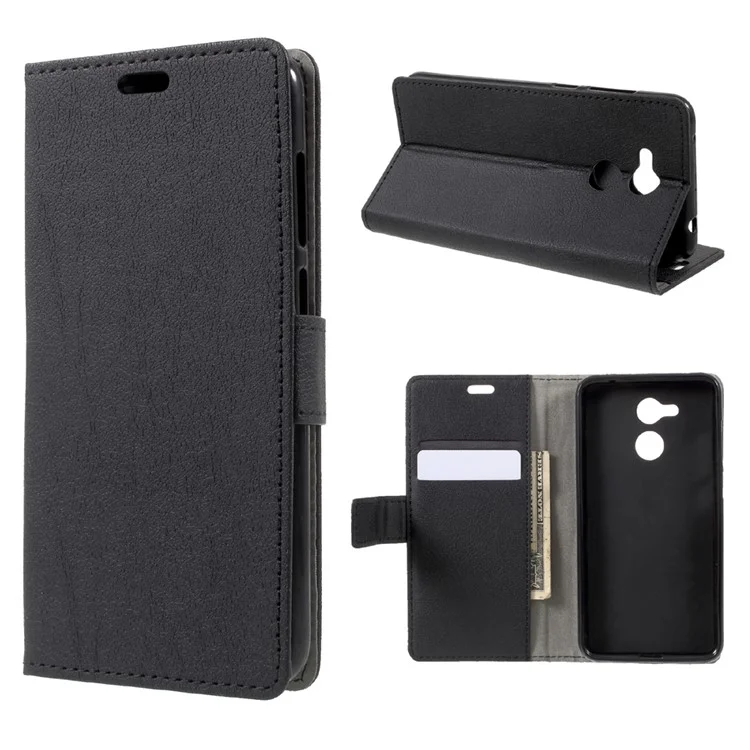Wallet Magnetic Stand Leather Mobile Phone Shell for Huawei Honor 6C Pro / V9 Play - Black